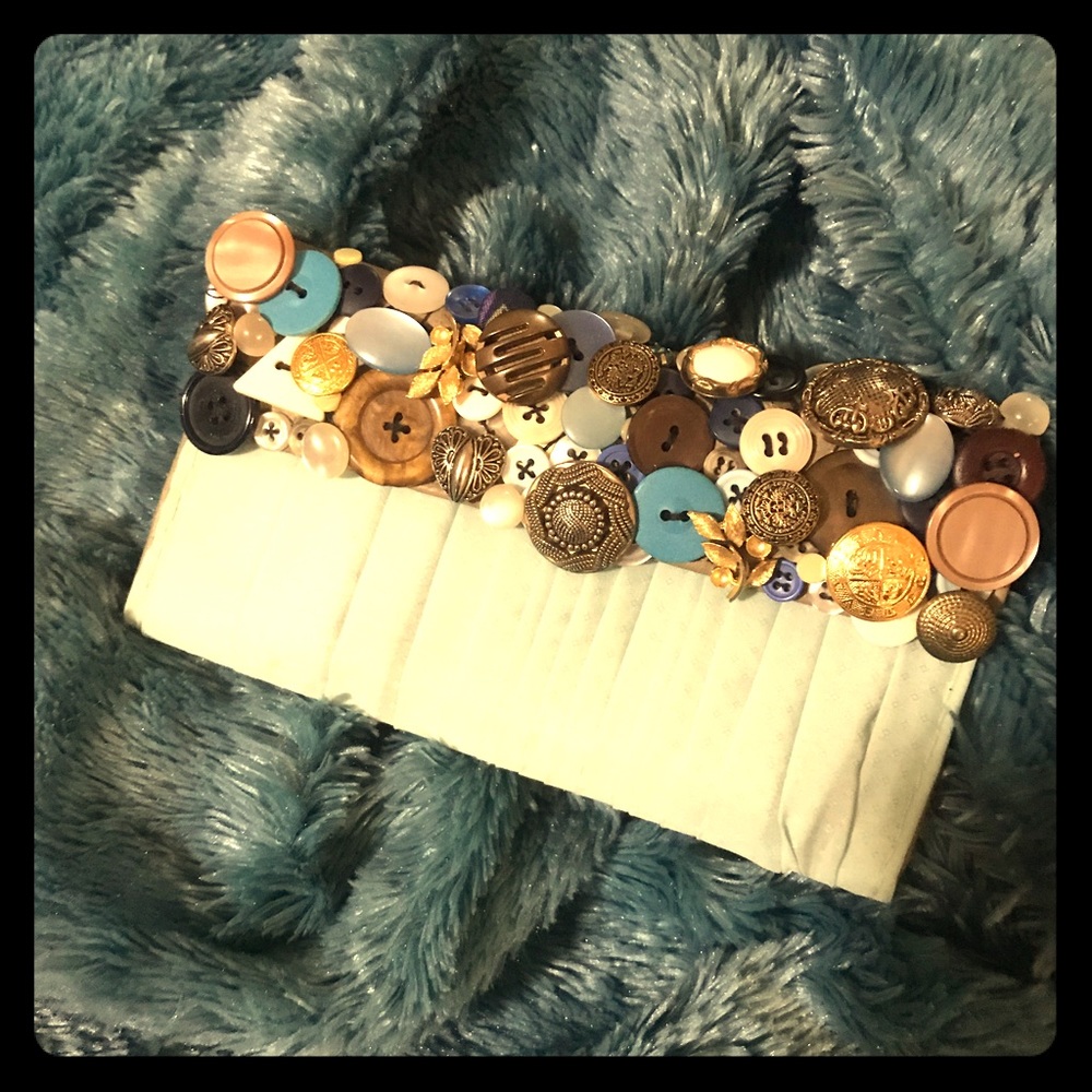 Handmade button collage wallet